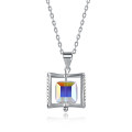 Summer Design 925 Sterling Silver Rotatable Square Crystal Necklace